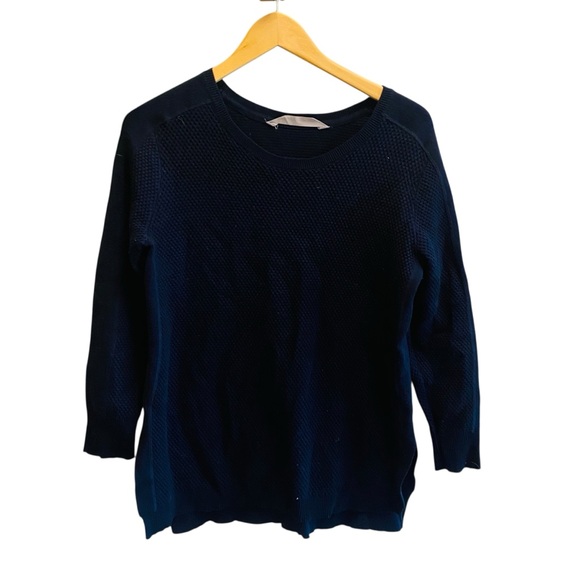 Athleta Honeycomb Merino Wool Blend Tunic Pullover Navy Sweater Size Merium - Picture 2 of 6